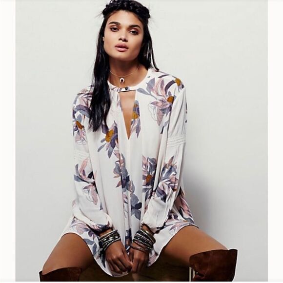 Free People Tree Swing Electric Orchid Floral Oversized Tunic Dress - Picture 15 of 16